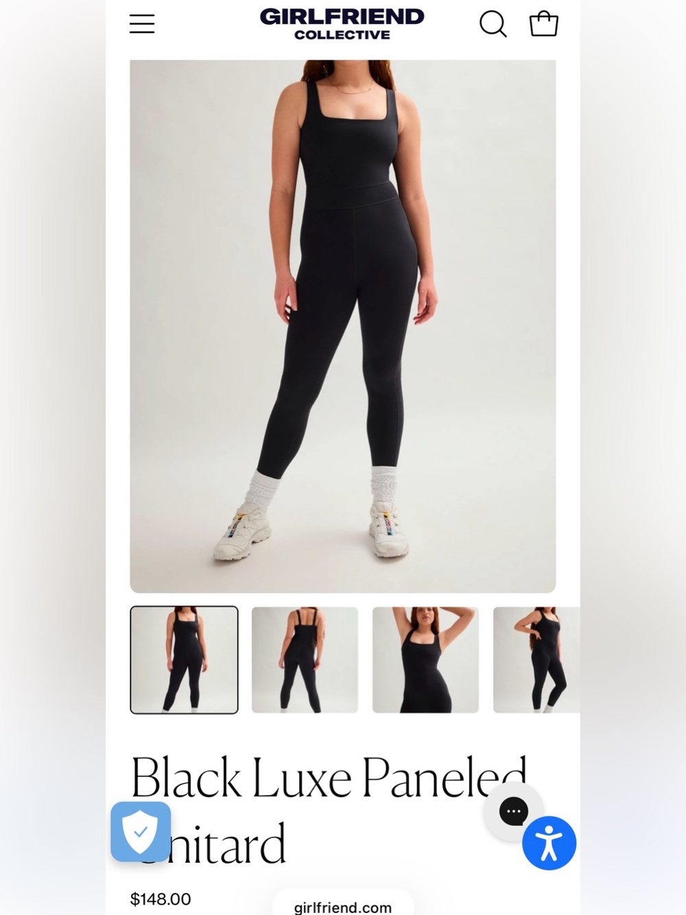 girlfriend collective Black Luxe Paneled Unitard